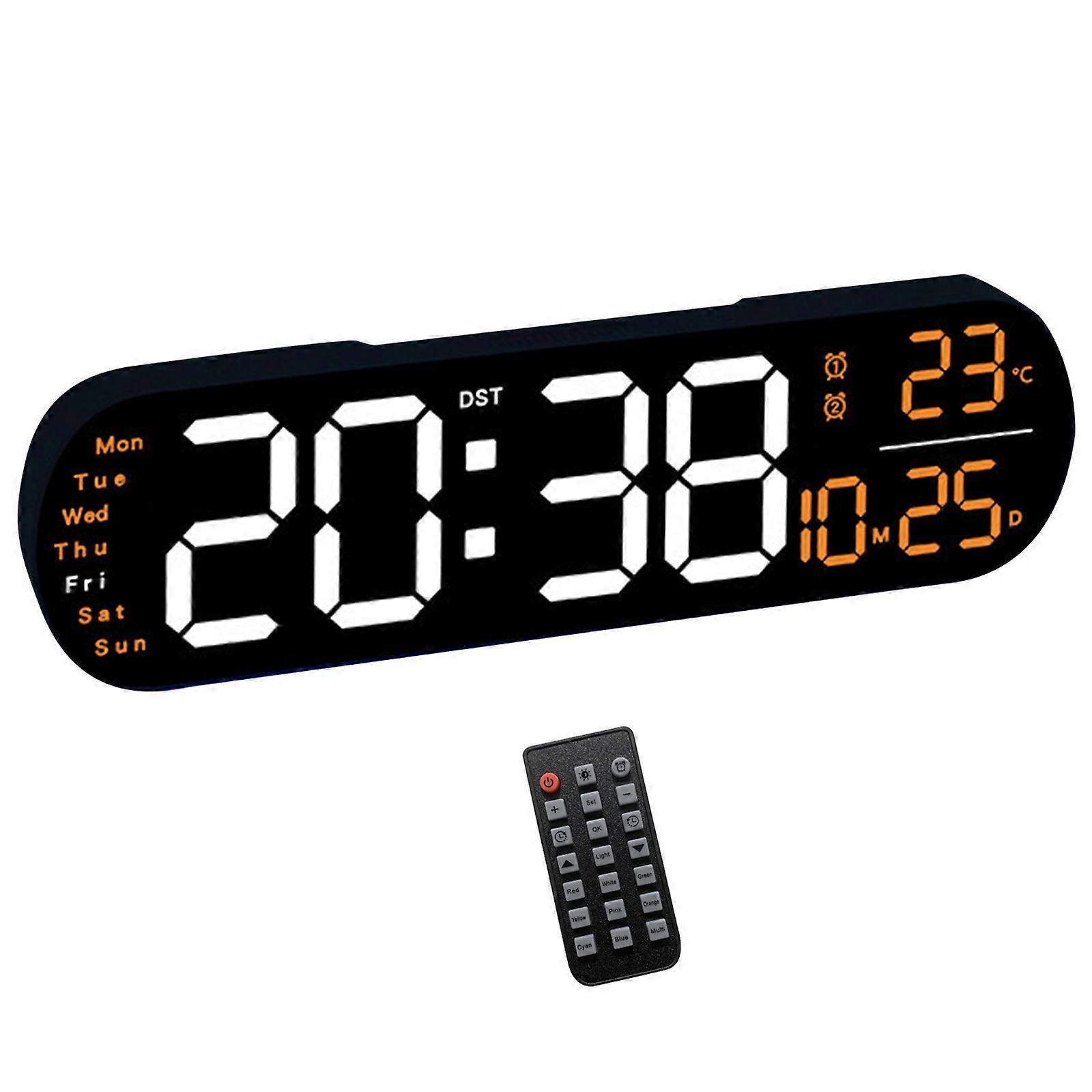 Large Digital Wall Clock Temperature and Date Week Display Night Table Alarm Clock 12/24H Electronic LED Clock  Orange