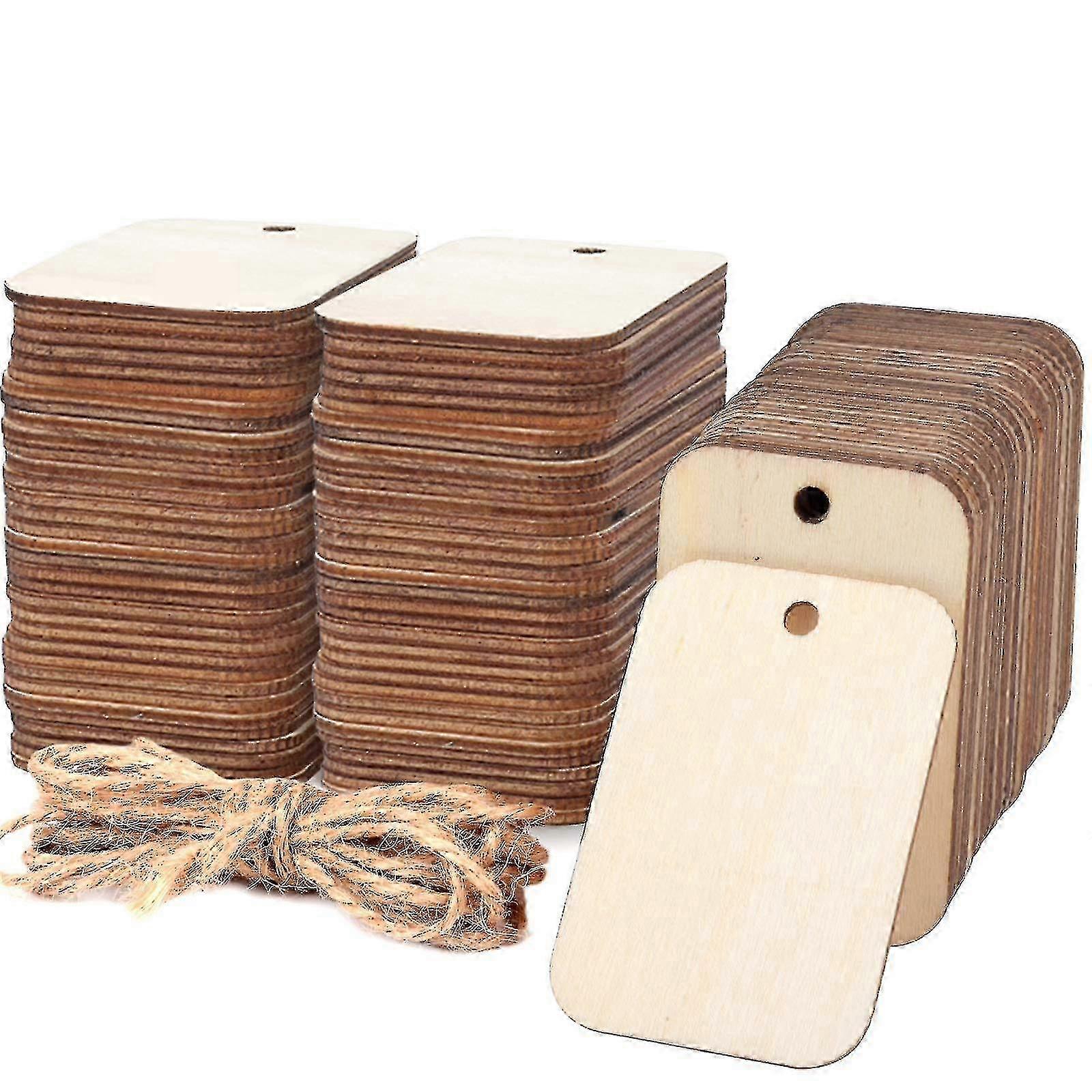 100 Pcs Unfinished Light Wooden Rectangle Cutouts with Hole - Natural Rustic (2.04 X 1.37)