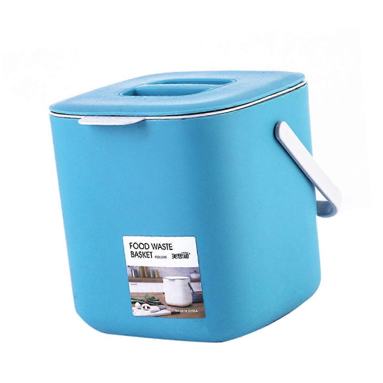 Portable Covered Trash Can with Handle for Dry Wet Separation, Blue Plastic Kitchen Waste Bin
