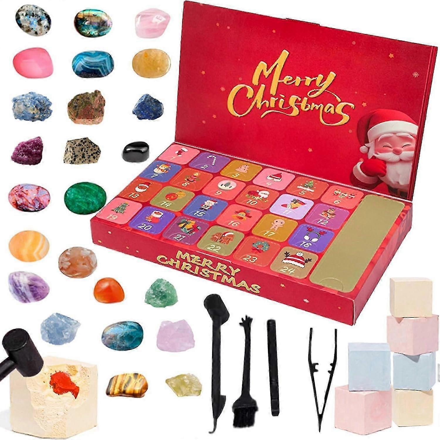 Crystal Advent Calendars 2025, Interactive Digging Crystal Natural Gemstone Kit 24 Days Christmas Countdown Calendar