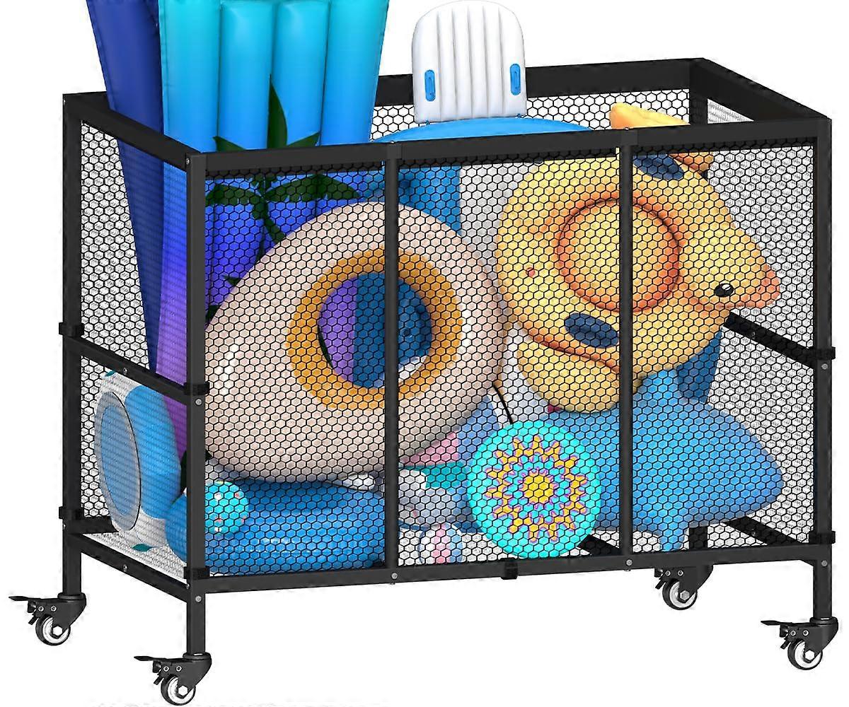 150 Gallon Pool Storage Bin with Large Capacity, Rolling Swimming Pool Toy Organizer and Mesh Holder