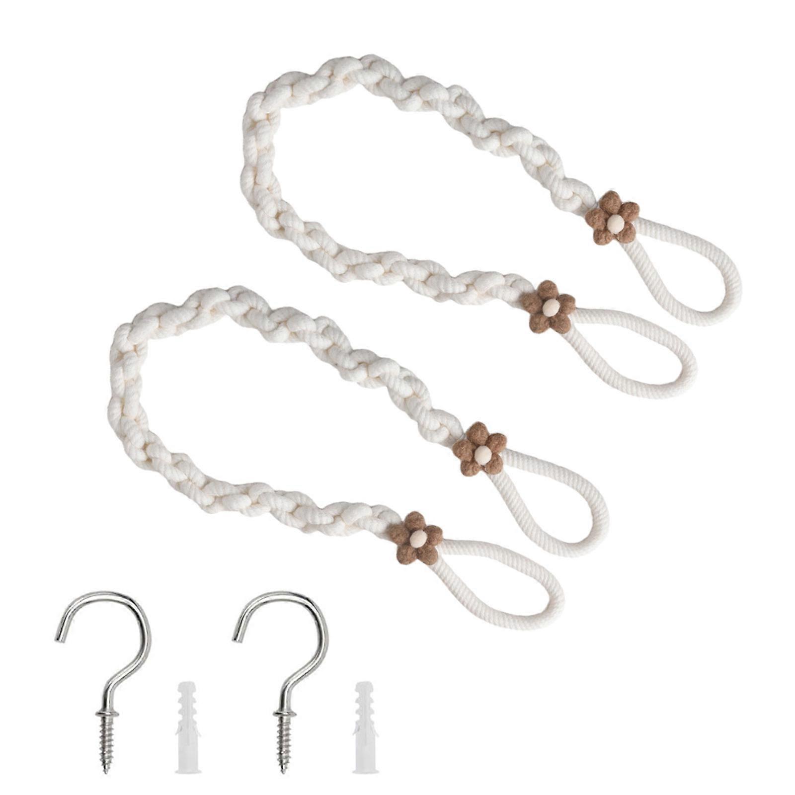 2Pcs/set Curtain Rope Tiebacks, Drapery Rope Holdbacks with Metal Screw Hook Decorative Curtains Ties Curtain Holders Multicolor