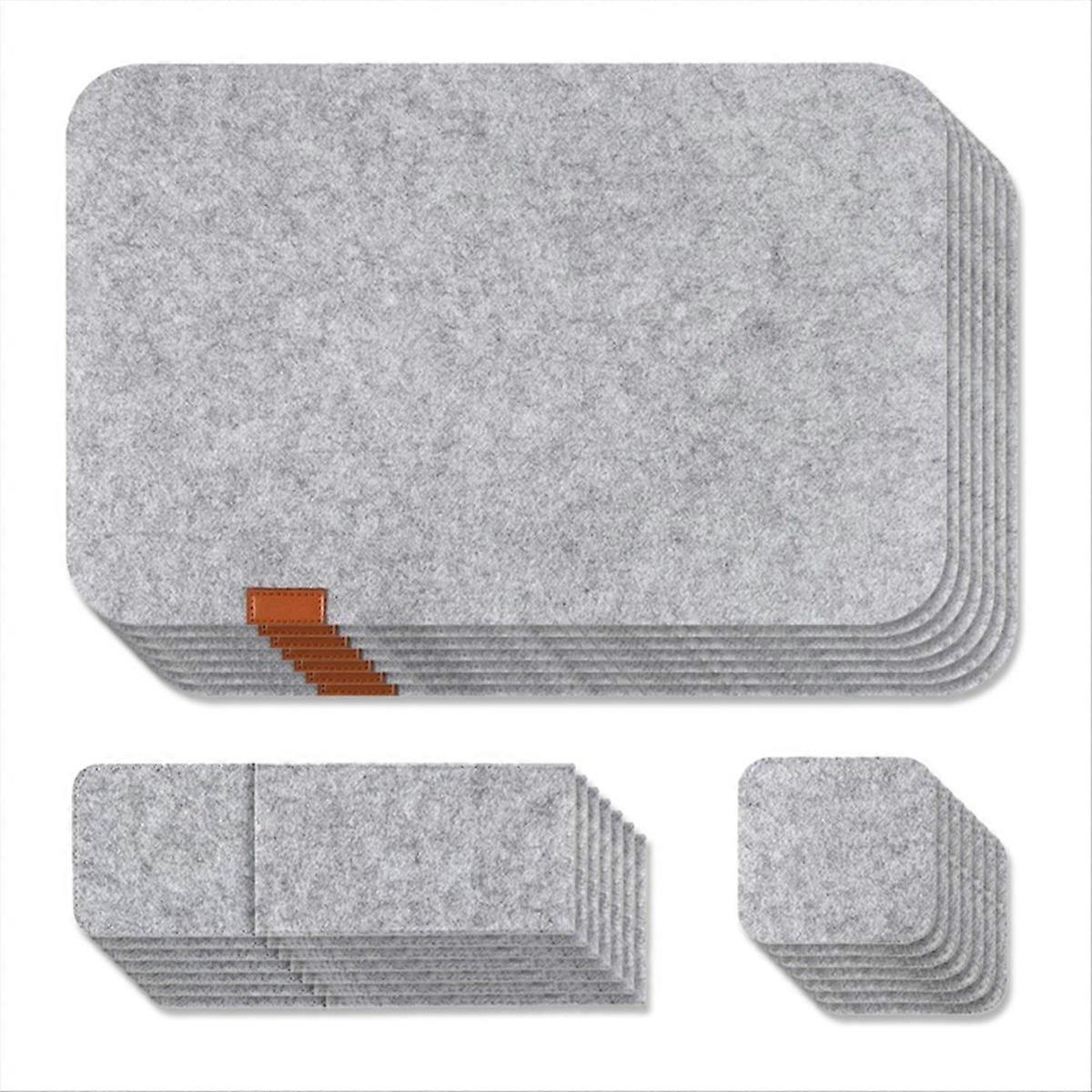 Lot de 7 sets de table lavables en feutre, coussinets isolants, gris clair