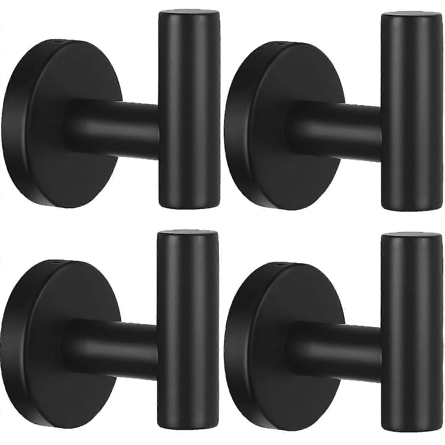 Bathroom Towel Hooks Rustproof Stainless Steel Wall Mounted Holders 4pcs Black SpaceSaving