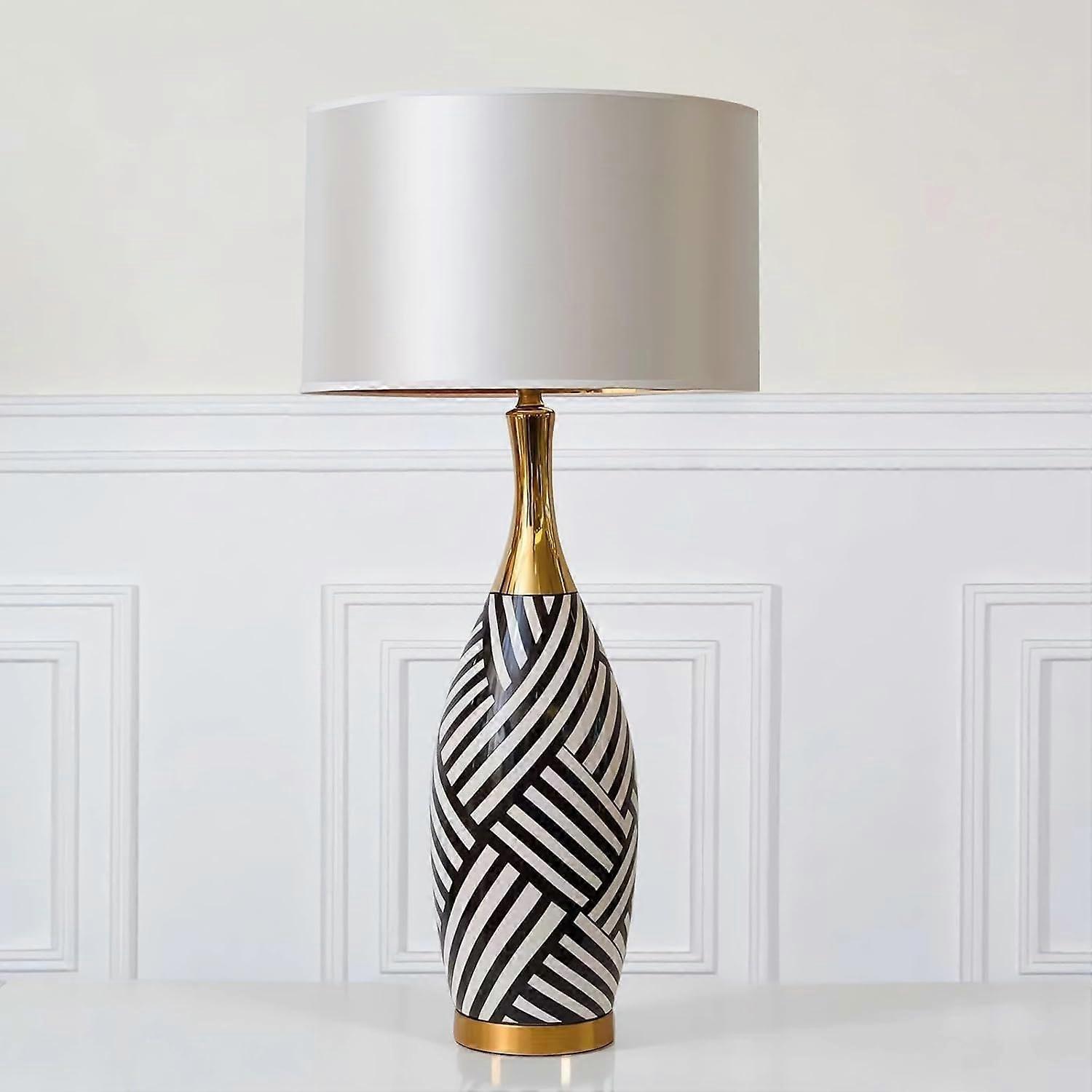 Modern Copper Ceramic Table Lamp with Soft Linen Shade, Chinese Style Bedside Light for Study