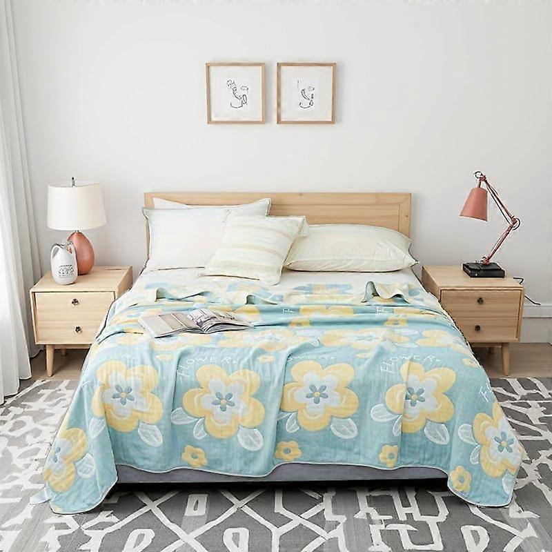 6 Layer Cotton Muslin Cooling Blanket Soft Breathable Reversible Throw for Adults Twin 60x80 Sunflower Green