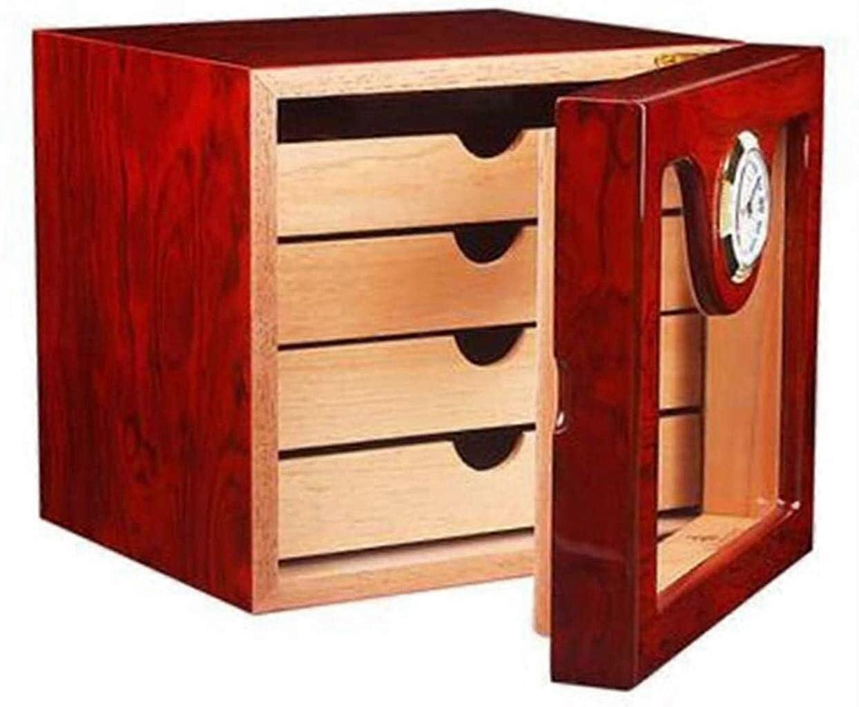 Large Capacity Wooden Cigar Humidor with Hygrometer, Removable Drawers, Matte Brown Finish
