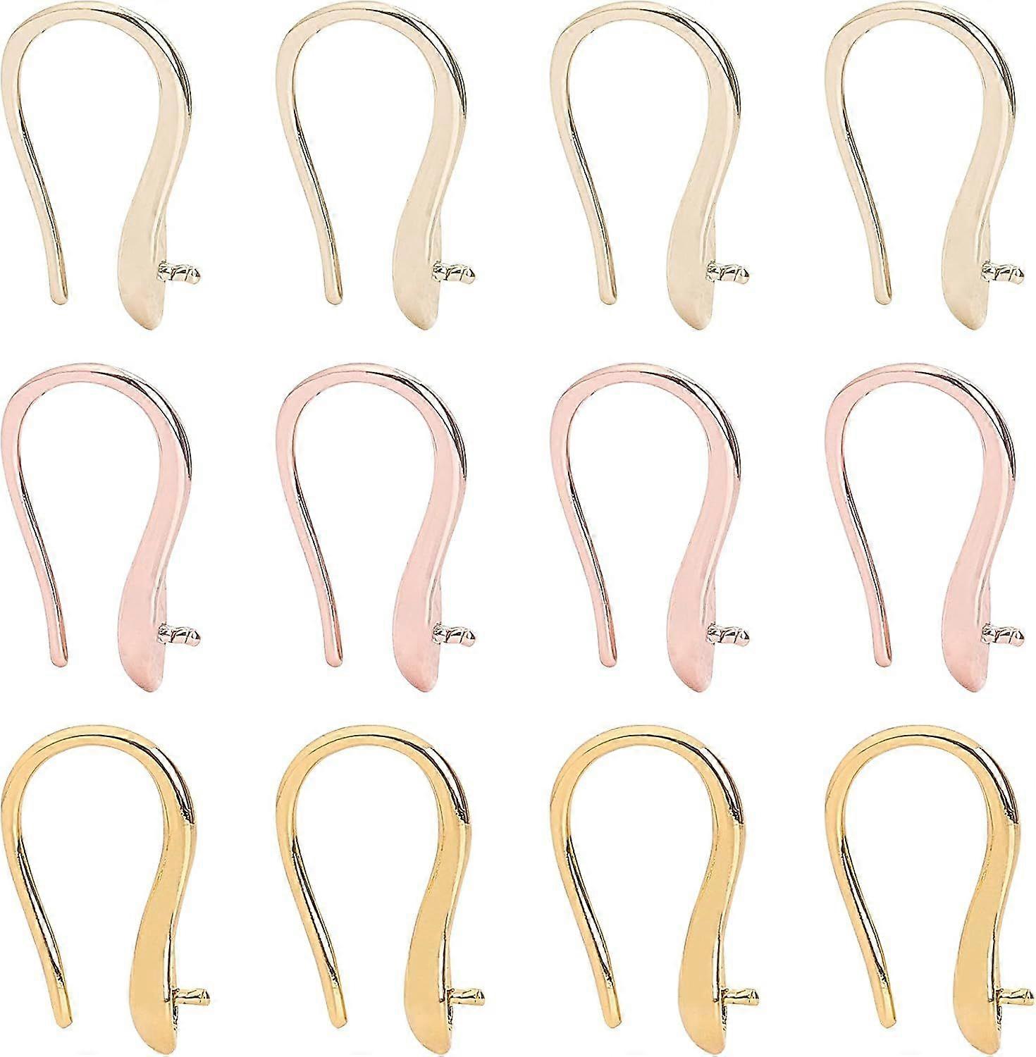 3 Colors 18K Gold Plated Earring Hooks 24pcs Ear Wire Brass Bearring Hooks Earring Fish Hooks with Eyepin for Half Drilled Beads DIY Earring Making 14