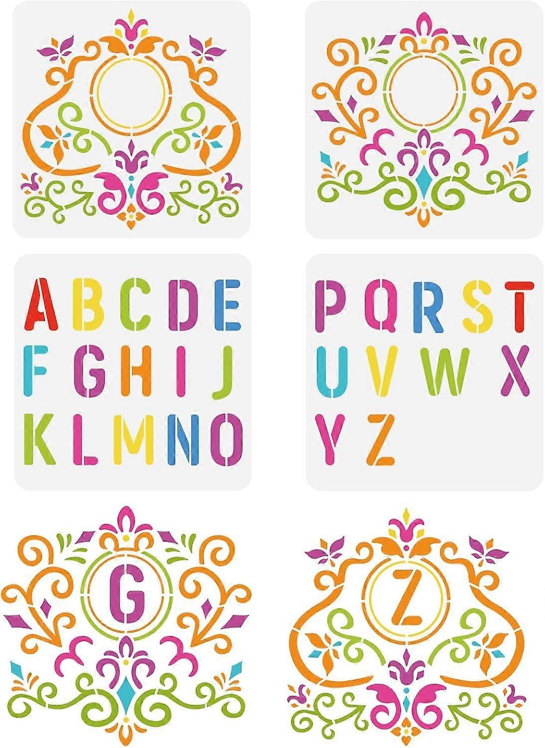 4 Pcs Letter Stencil 11.8x11.8 inch Gorgeous Frame Stencil Plastic 26 Letters Flower Frame Patterns Stencil Reusable DIY Art and Craft Stencil for DIY