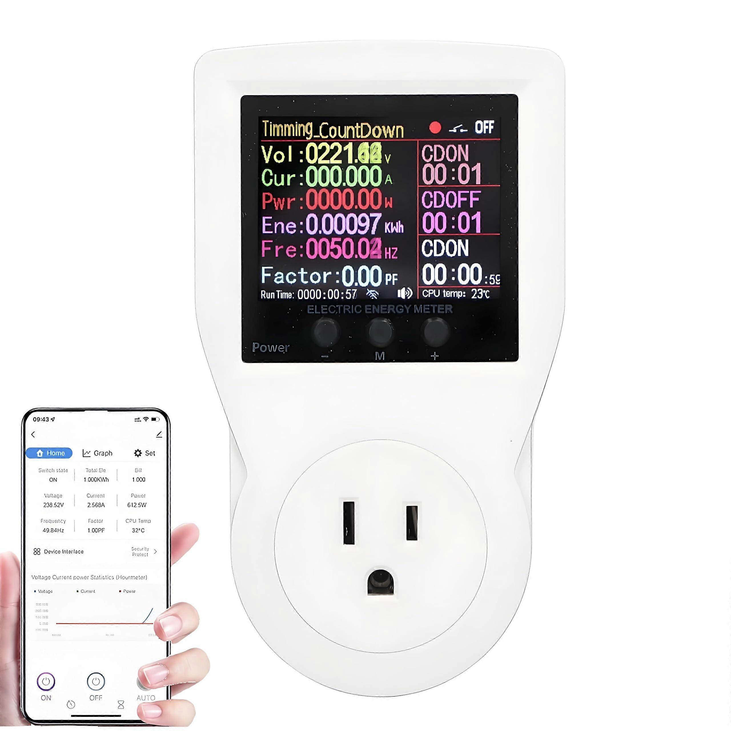 Smart WiFi Plug with Energy Monitoring LCD Display Power Meter for Home Appliances 16A US Plug