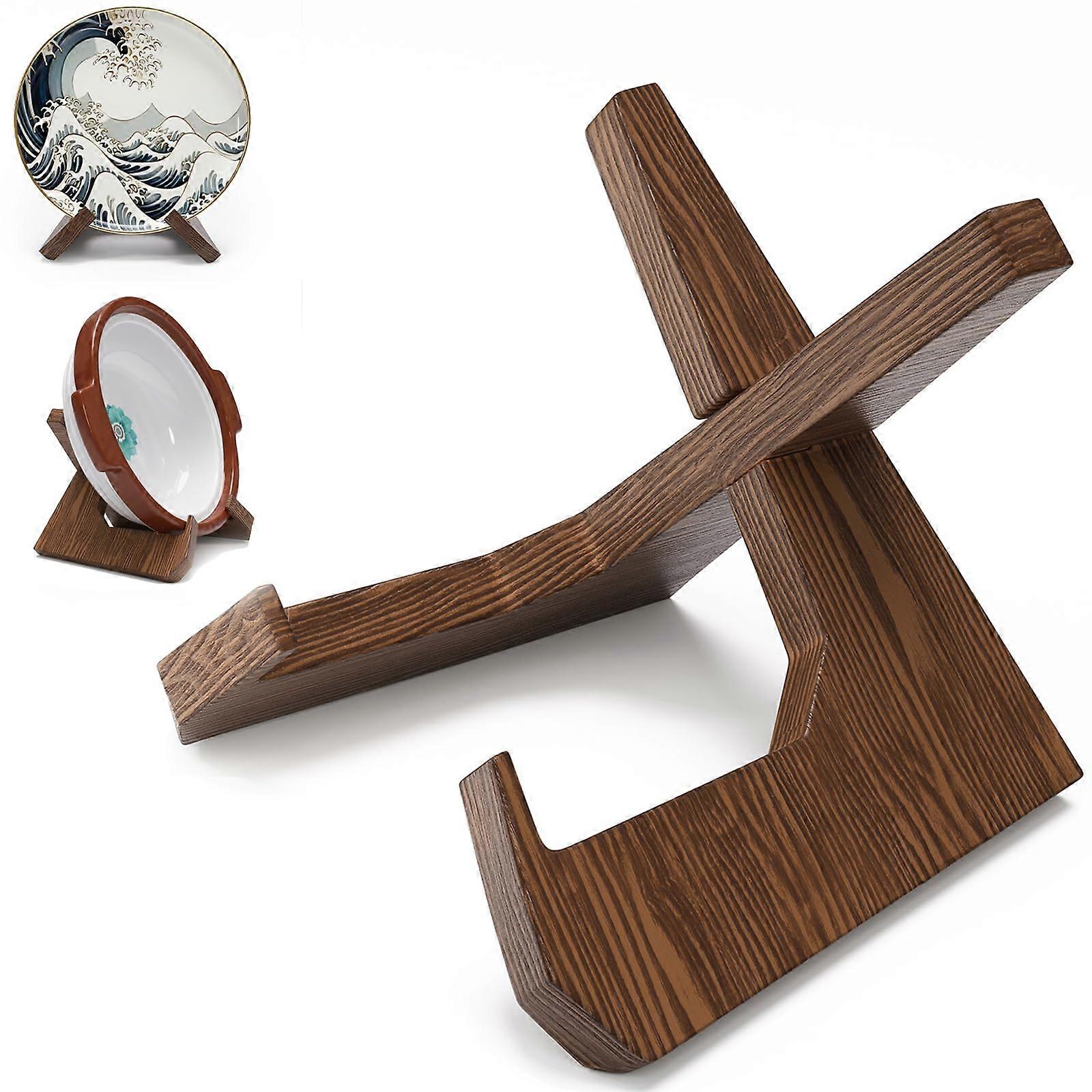 Wood Display Stand 12 Inch Heavy Duty Wooden Plate Holder with Stable XShaped Structure for Bowls Platters Cookbooks