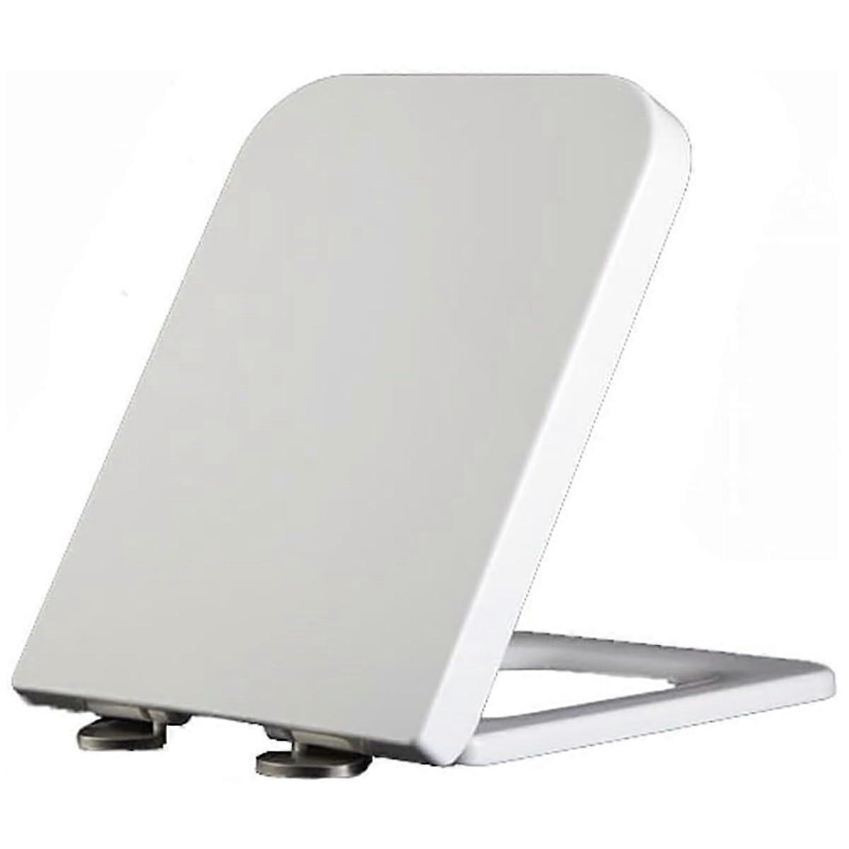 Soft Close Square Toilet Seat with Quick Release, Adjustable Hinges, Universal Fit White 04F
