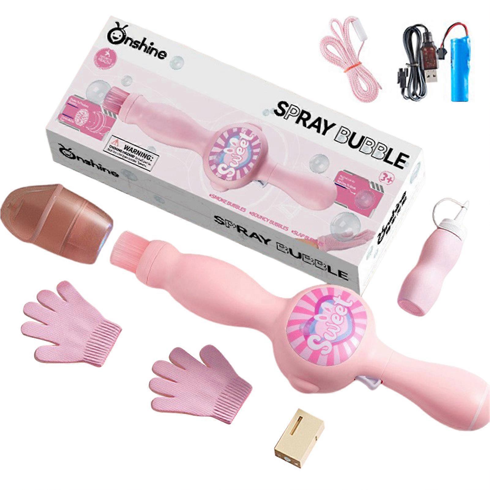 Magics Elastic Bubble Wand and Automatic Smoke Bubble Machine for Kids Rechargeable Bubble Maker with Colorful Lights Gloves Safe Solution