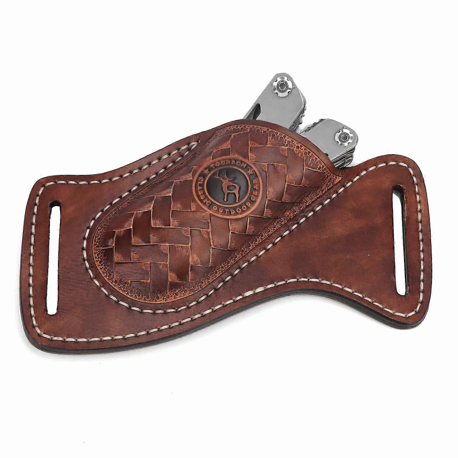 Leather Knife Sheath for Belt with Quick Access, Durable Stitch EDC Folding Knife Holder