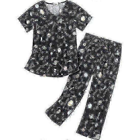 Women's pajamas sets short-sleeved V-neck butterfly printed elastic waist nine-point pants 2-piece set 26s