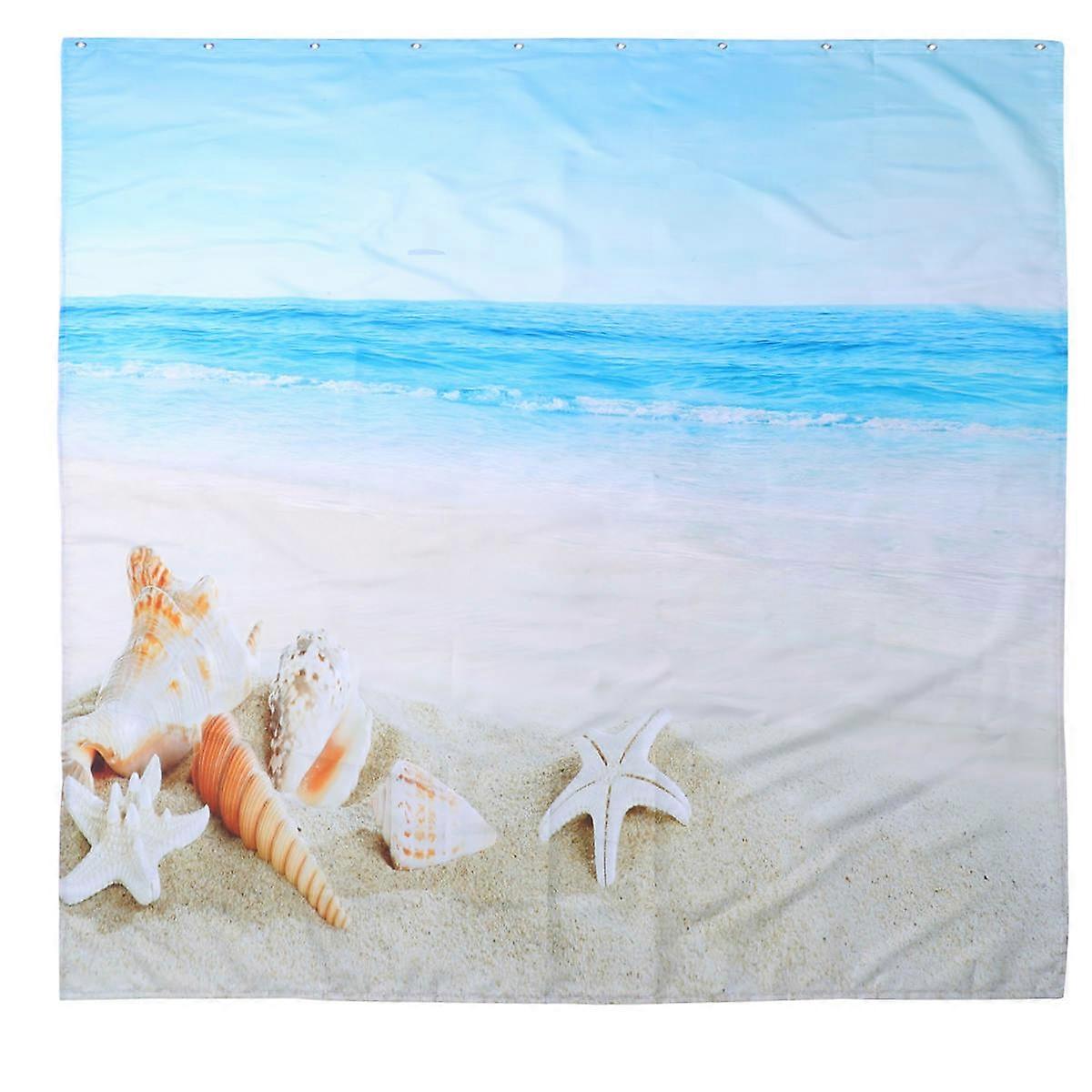 Bathing Curtain Waterproof for Bathroom Use Beach Style 2Pcs Set