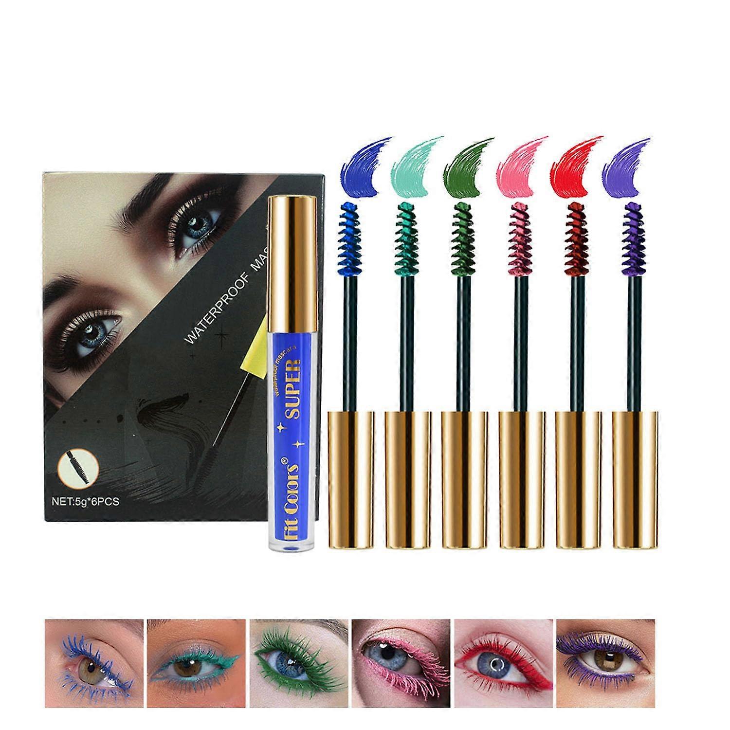 Colored Mascara Set Waterproof LongLasting Volumizing 6 Vivid Colors for Lashes