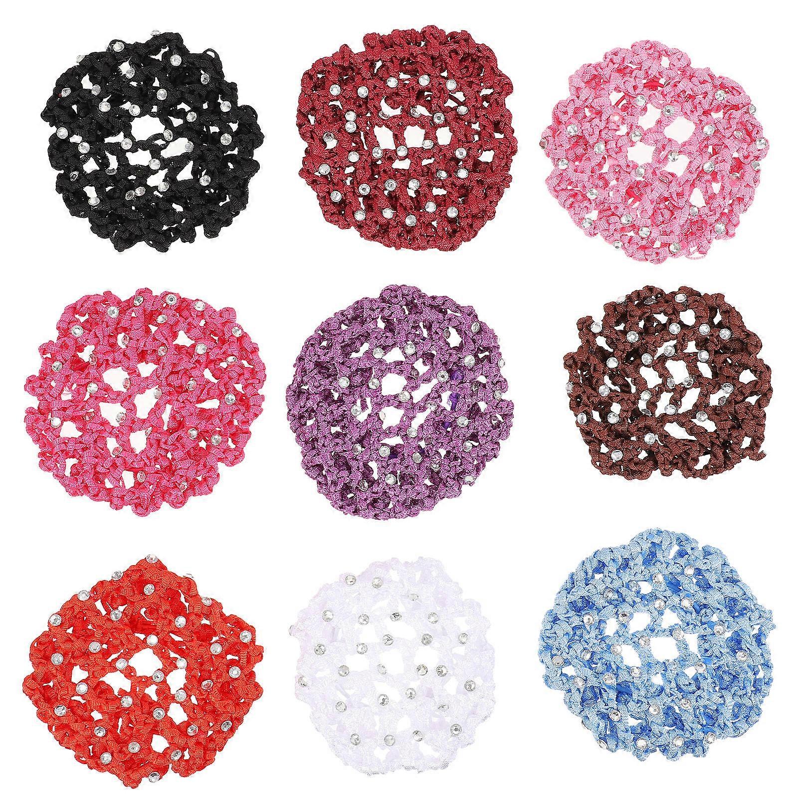 Delicate Rhinestone Bun Cover for Decor 9Pcs Assorted Color Cloth Material