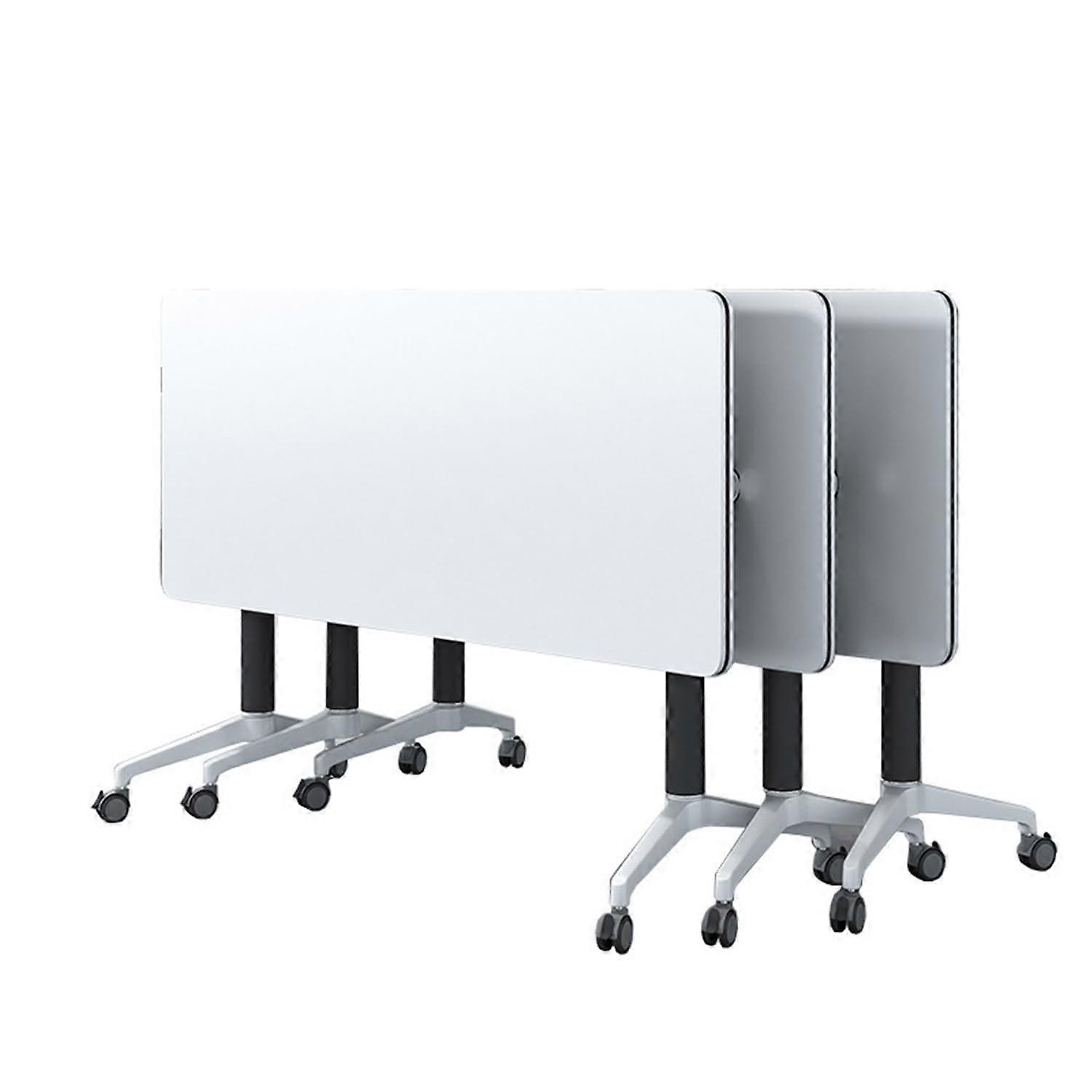 Folding Conference Table 120cm White Rectangular Flip  Desk with Wheels, Space Saving and Stable Connection
