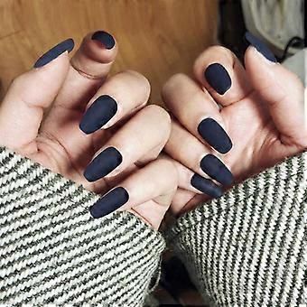 Matte Blue Press On Nails Set Ballerina Shape Acrylic False Nails with Multiple Size Options 24Pcs