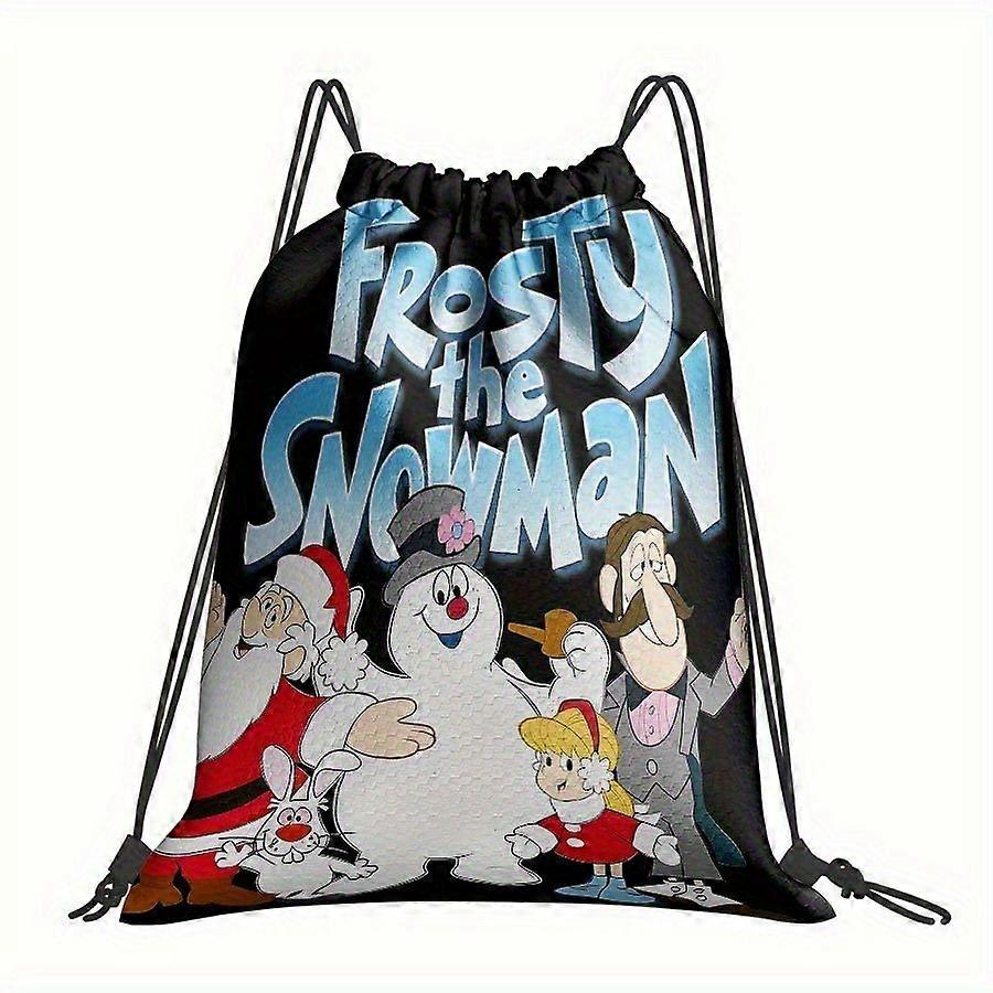 1pc 2D Printed Frozen Cartoon Pattern Gym Bag - Snowman Themed Drawstring Backpack, Lightweight Polyester Drawstring Gym-Fqazw
