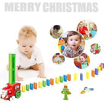 90-Piece Electric Santa Claus Domino Train Set for Kids 3+, Fun Holiday Toy with Automatic Domino Placing & Christmas Tree