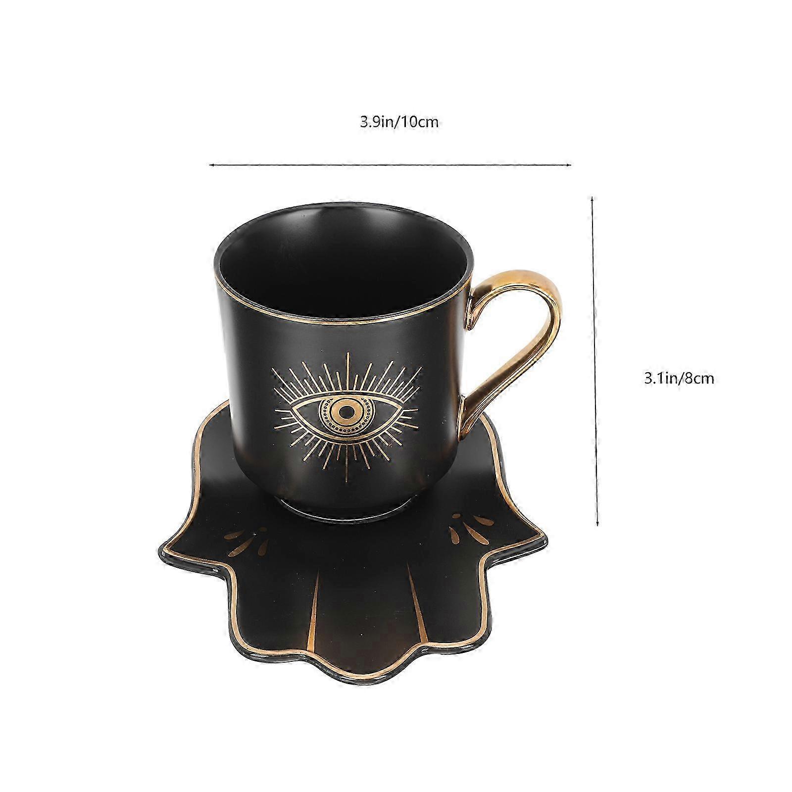 Ceramic Coffee Mug compatible with Office Use Round Shape Black 1 Set