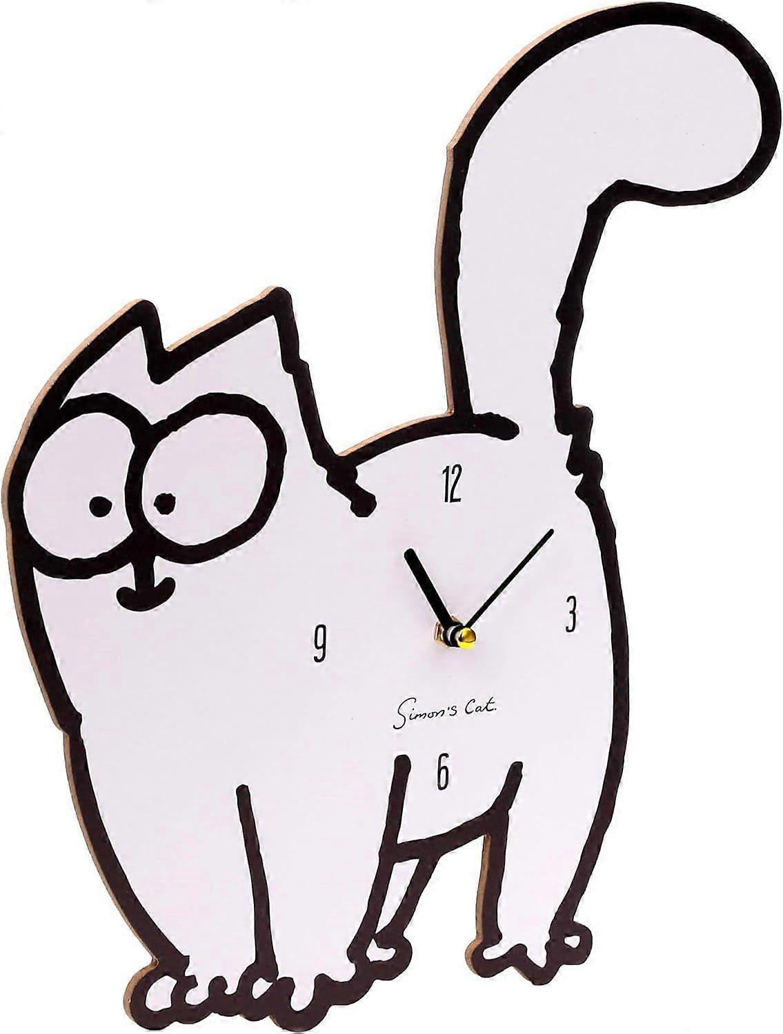 Simon's Cat Wall Clock | 14" Creative Cat Shape | Cute Line Art Design | Silent