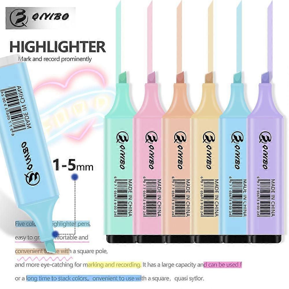 6 Colors Pastel Highlighter Pens Set Chisel Tip Marker for Study Notes Journaling