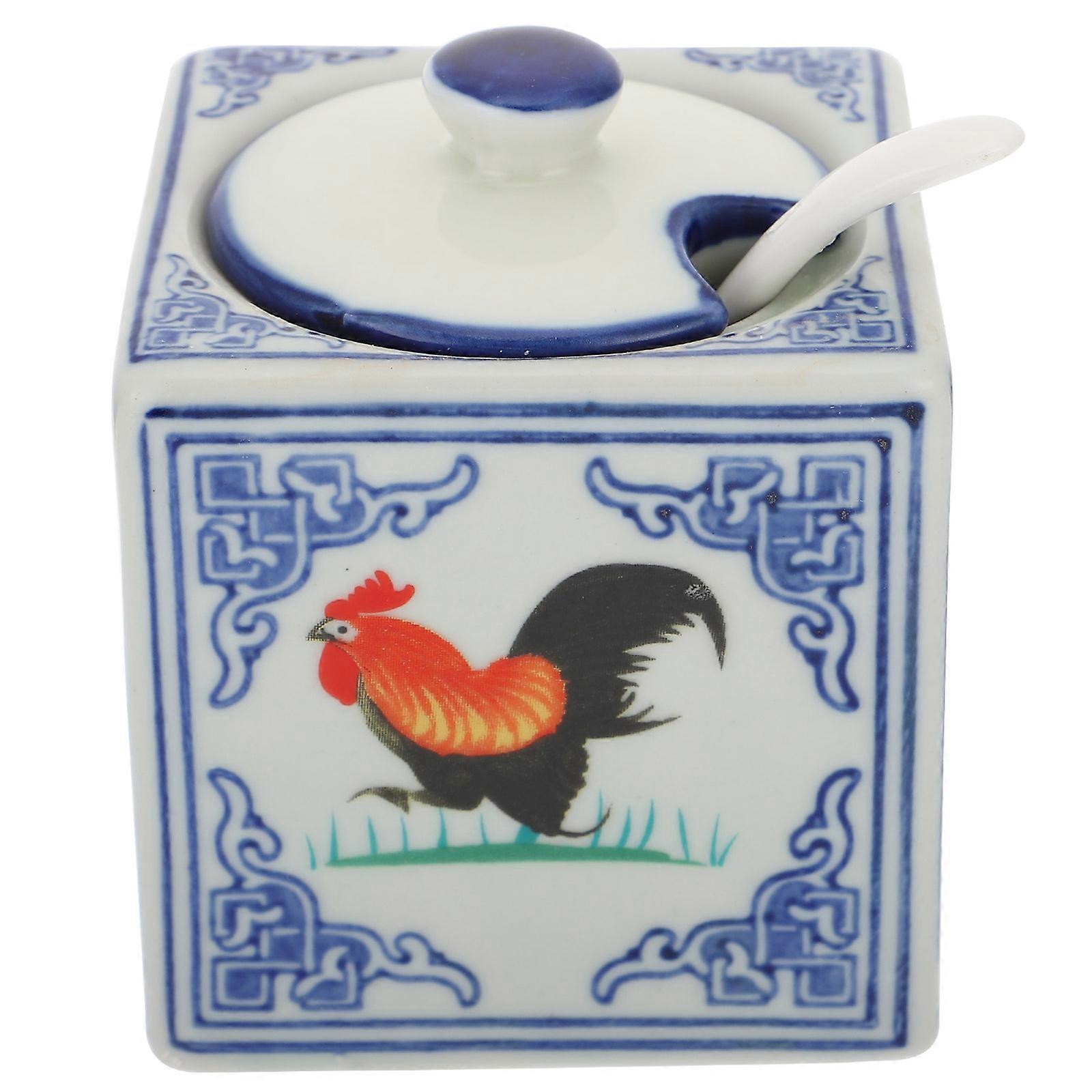 1Pc Ceramic Salt Pot Home Kitchen Restaurant Using Rooster Pattern Salt Jar