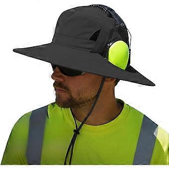 RUIYUE Ear Muffs Compatible Sun Hat Wide Brim Waterproof Nylon Fishing Bucket Hat with Wired Support Headphones Not Included