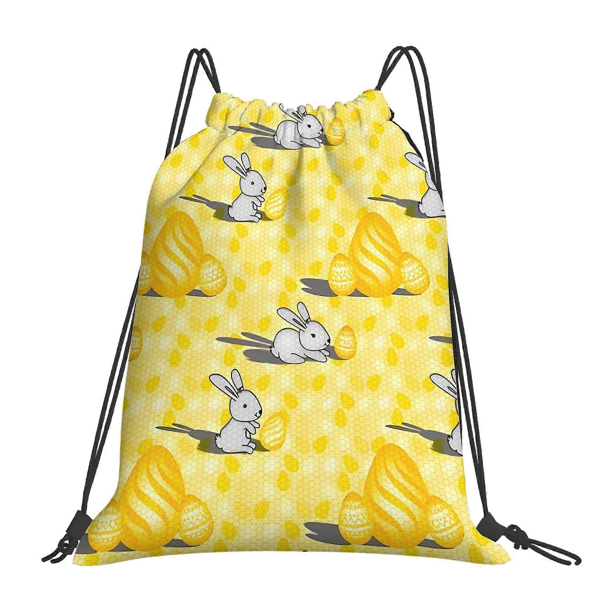 2D Plane Drawstring Bag, Easter Egg Rabbit Drawstring Gym Bag | Lightweight And Breathable Polyester Material, Suitable -Cqazw