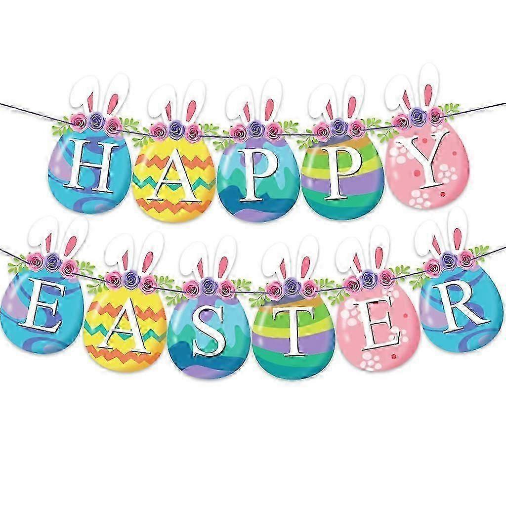 Paper Party Decorations, Happy Easter Fireplace Banners with Cute Bunny Patterns