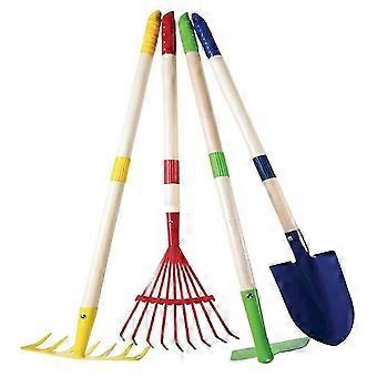 Kids Garden Tool Set Toy 4-Piece - Shovel, Rake, Hoe, Leaf Rake, Wooden Gardening Tools for Kids Best Outdoor Toy COS
