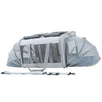 Double Felines Travel Pouches with Divider, Vented View Side and Shoulder Belt for Daily Transport and Clinic Runs  Light gray expansion