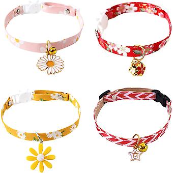 4 Pieces Dog Cat Collars with Safety Release Buckle Multicolor Adjustable Collar Pet Supplies