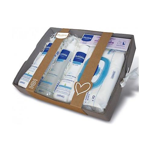 Gray baby basket - wipes + balsamic cream + cologne + soft bath gel + body milk 1 unit