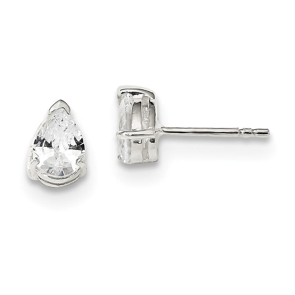 925 Sterling Silver Prong set Post Basket setting 5x7mm Pear Cubic Zirconia Stud Earrings 5x7mm Wide-Stud Earring for Wo