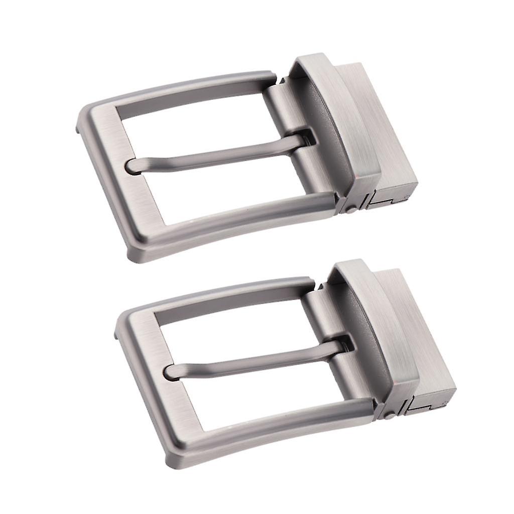 2x Men Belt Buckle Single Prong Rectangular Pin Buckle Reversible Pearl Gray