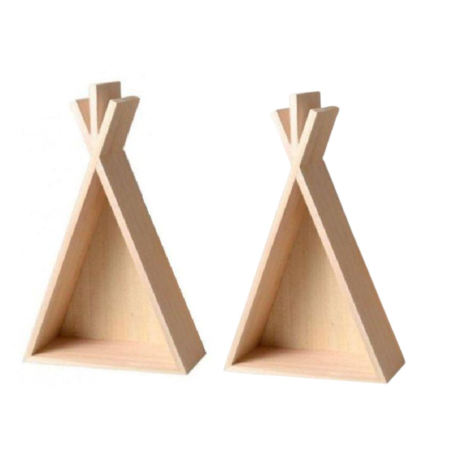 2 wooden teepee shelves 45 cm