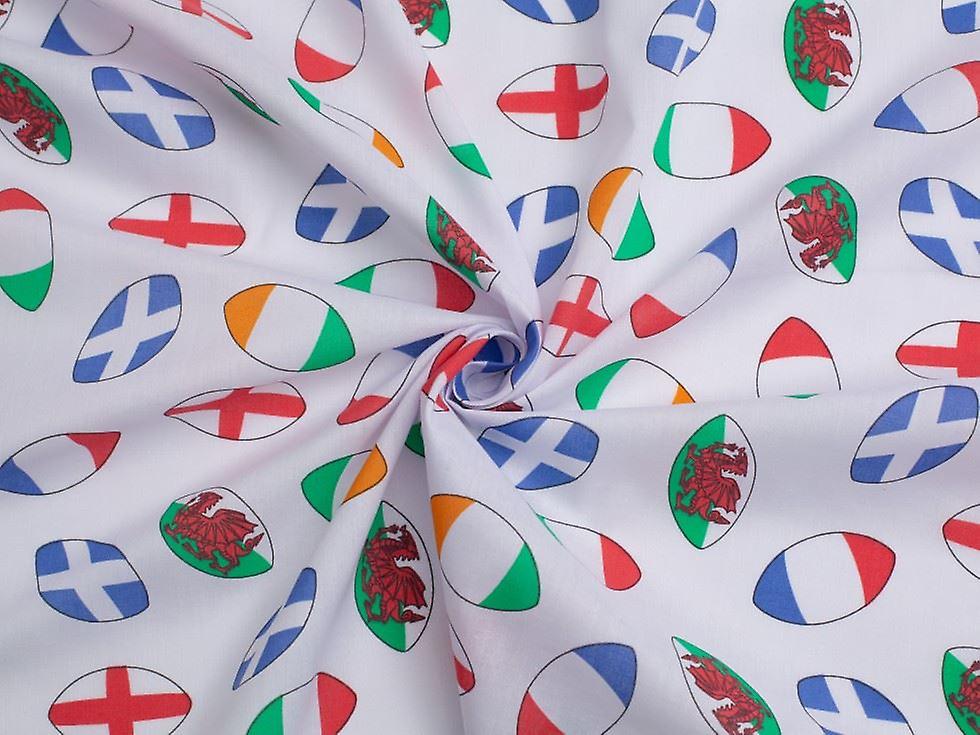 Printed Polycotton Fabric White - per metre