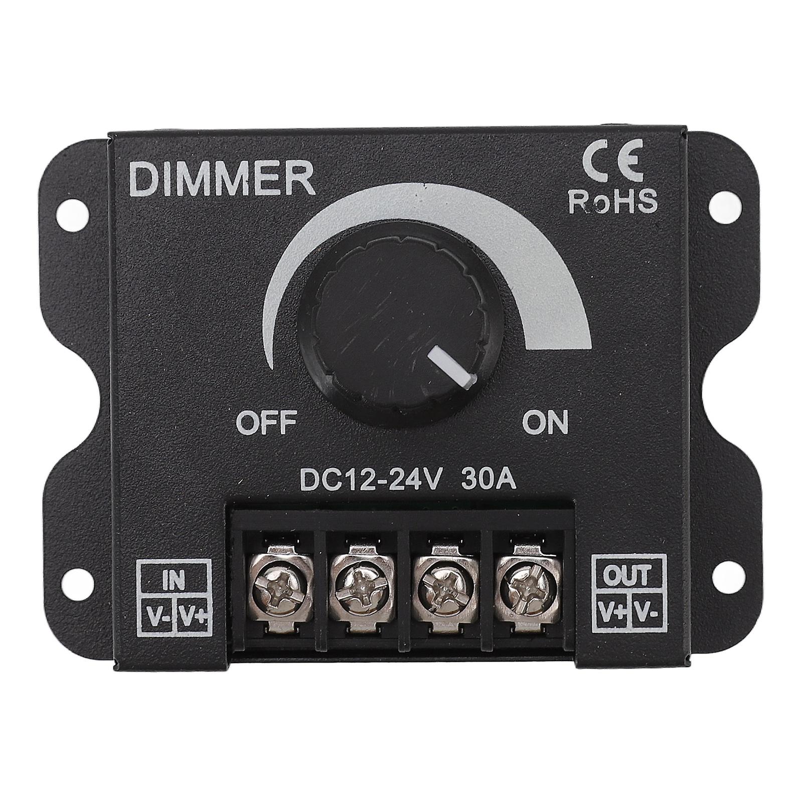 LED Dimmer Single Channel PWM Lighting Stepless Dimming Controller for 5050 3528 Single Color Light Strips DC 12V‑24V 30A