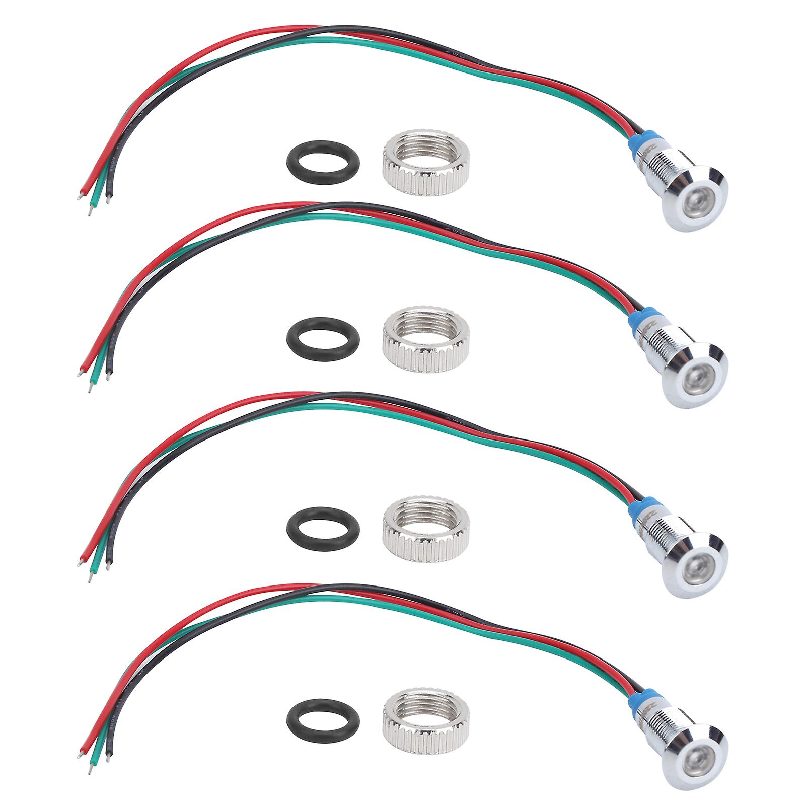 Ouitble LED Indicator Light LED Indicator Light Signal 8mm 220V 4 Set Waterproof Metal with 2-Color Common Anode (Red Green)