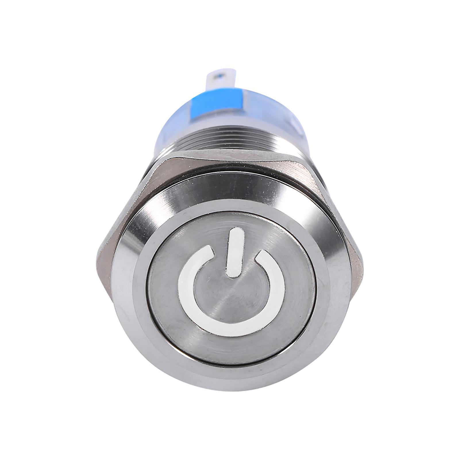 19mm 12V-24V Waterproof Stainless Selflocking Latching Push Button Power Switch White LED