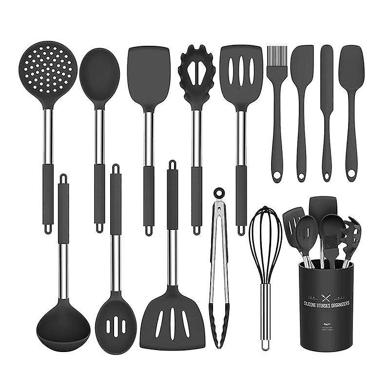 Set of 15 black silicone cooking tools