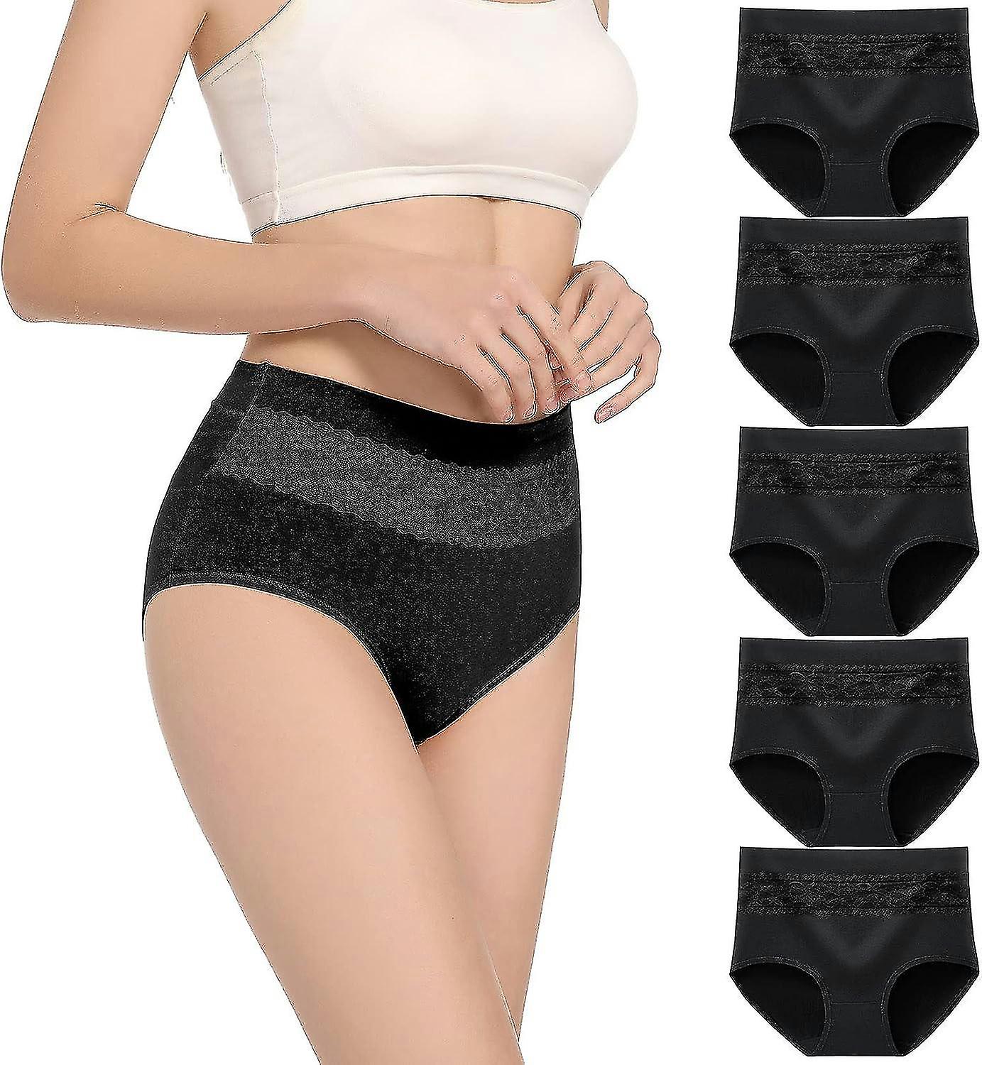 Dam Knickers Hög Midja Damer Bomullstrosor Underkläder Full Back Coverage Trosor 5 Förpackningar