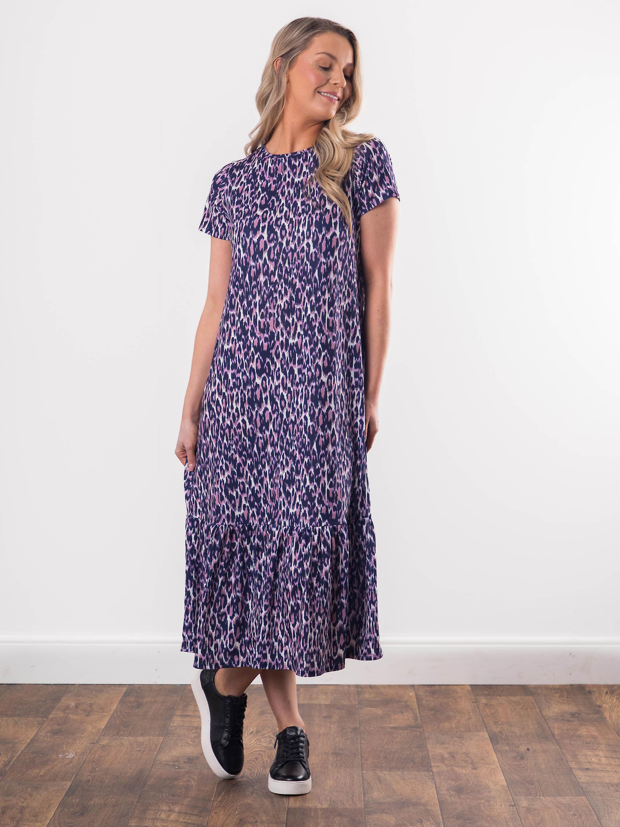 Harriet Leopard Print Midi Dress in Pink