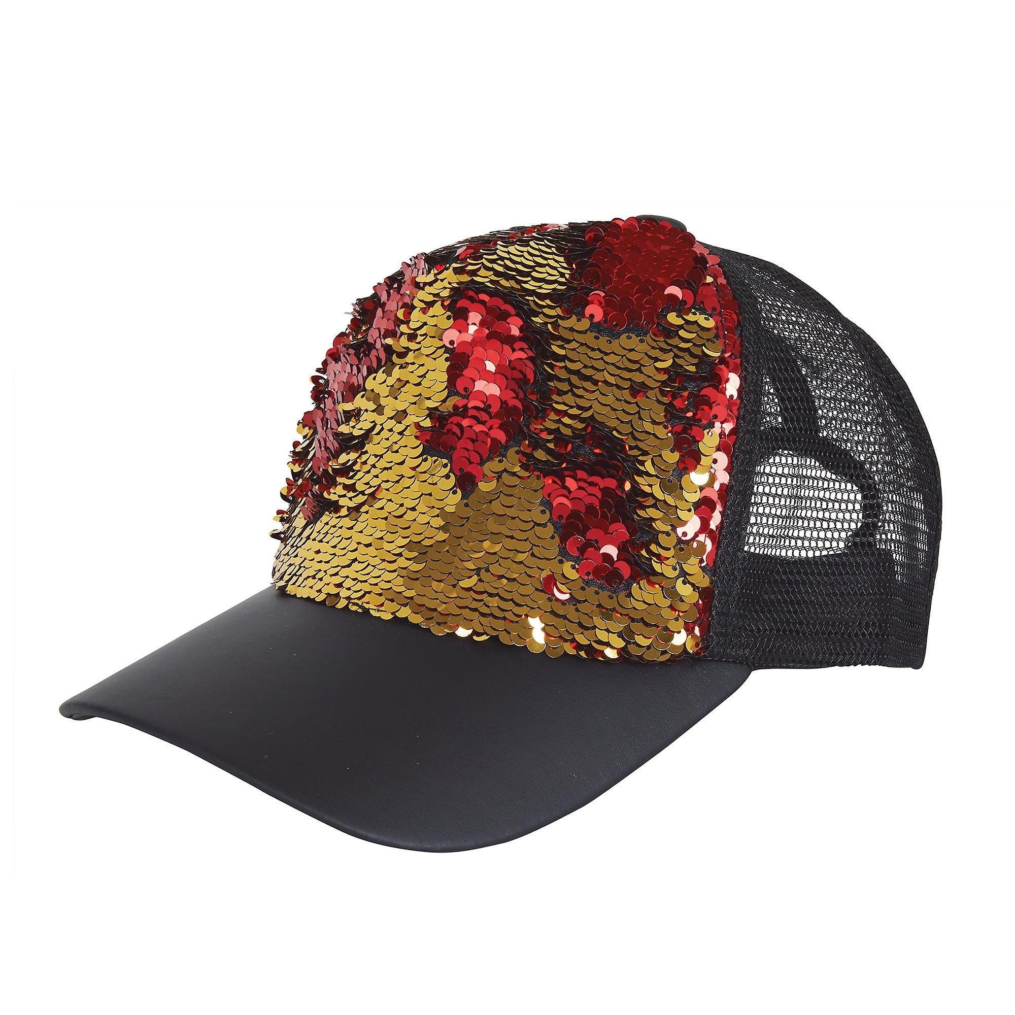 Sequin Cap Reversible Gold Red Bh694