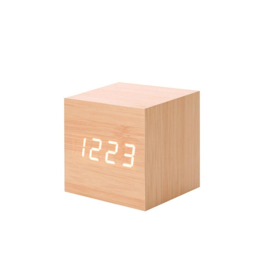 Multicolor Sounds Control Holz LED Schreibtisch Wecker Holz Weiß