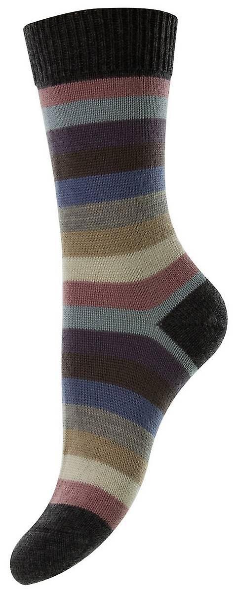 Pantherella Suzannah Multi Stripe Merino Wool Socks - Dark Grey Mix